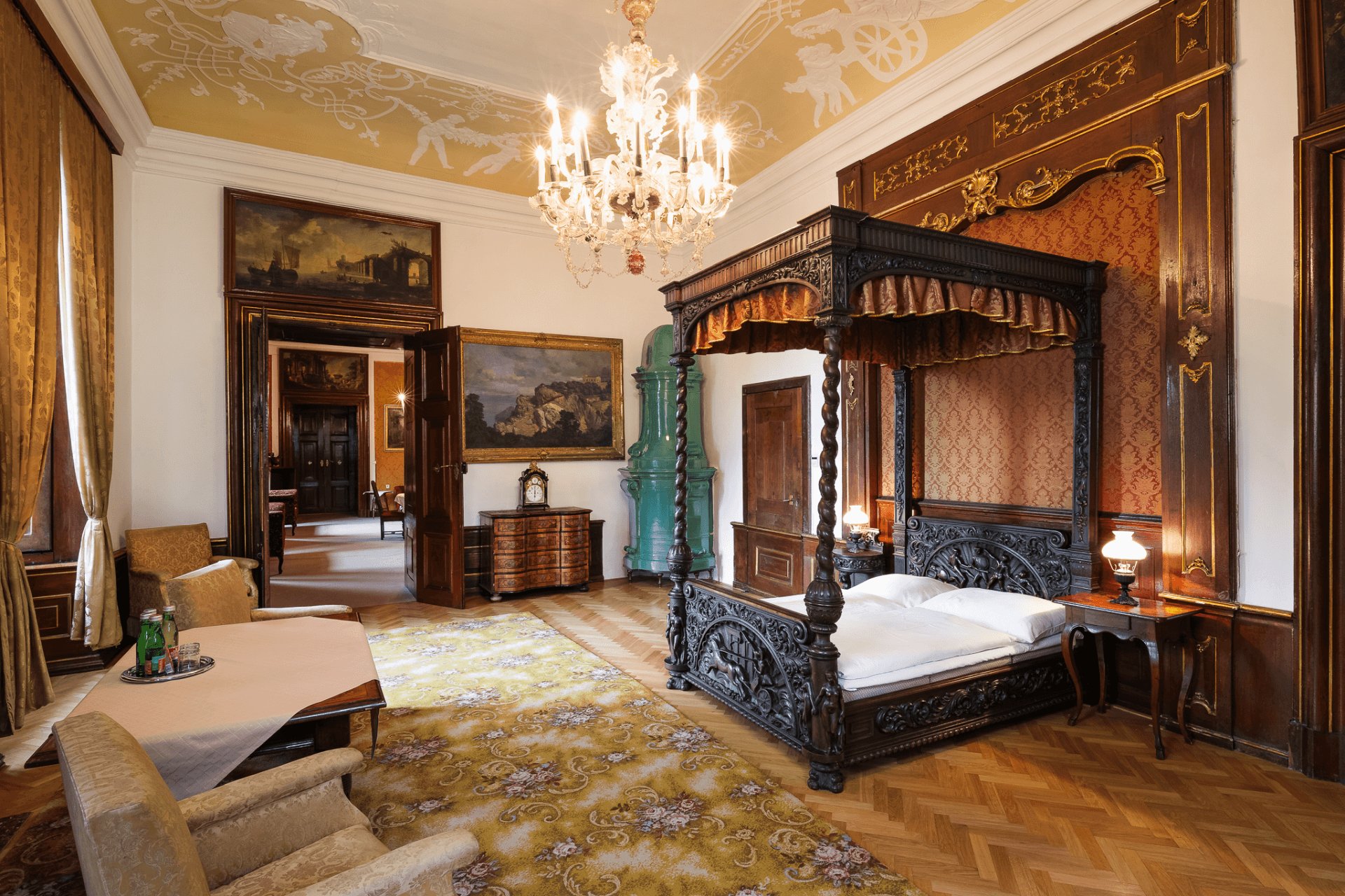 Bedroom in historical style with double bed